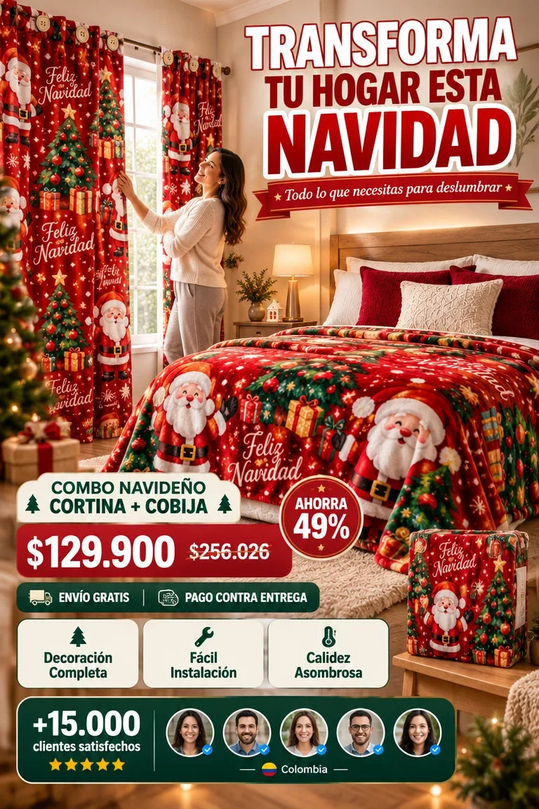 COMBO NAVIDEÑO CORTINA + COBIJA